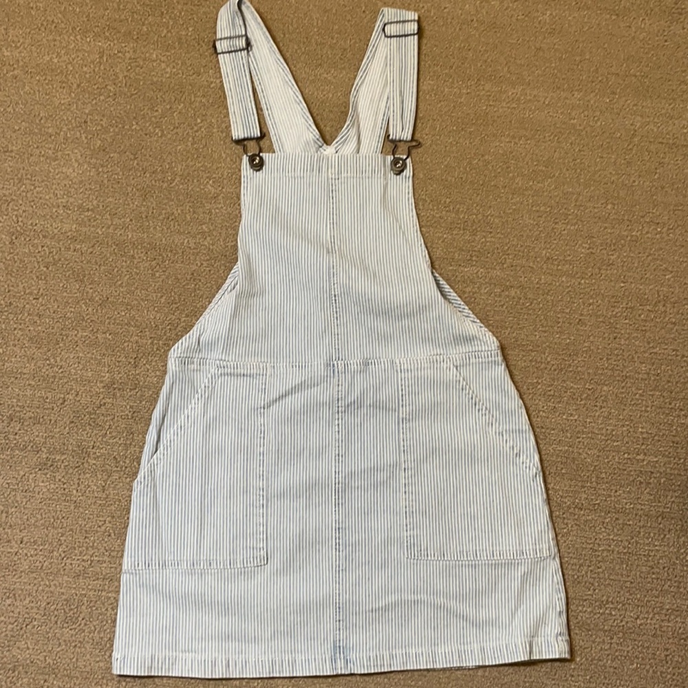 Blue and white stripped overall dress